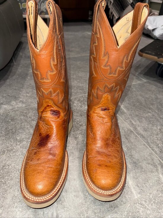 Women's Justin Tekno Crepe Western Boots with Tan Smooth Ostrich 7B - Picture 1 of 7